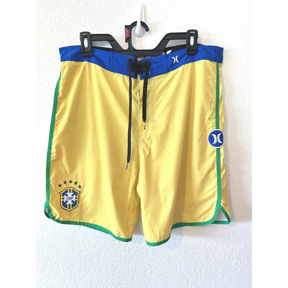 Hurley Phantom Brazil Board Shorts SZ 32 Yellow CBF Soccer Swim Trunks